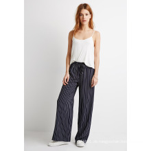 Striped Drawstring Slant Fronttaschen Wide Leg Hose